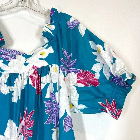 Vintage Hawaiian Maxi Dress Mumu Muumuu Floral Blue Pink White - Picture 6 of 11